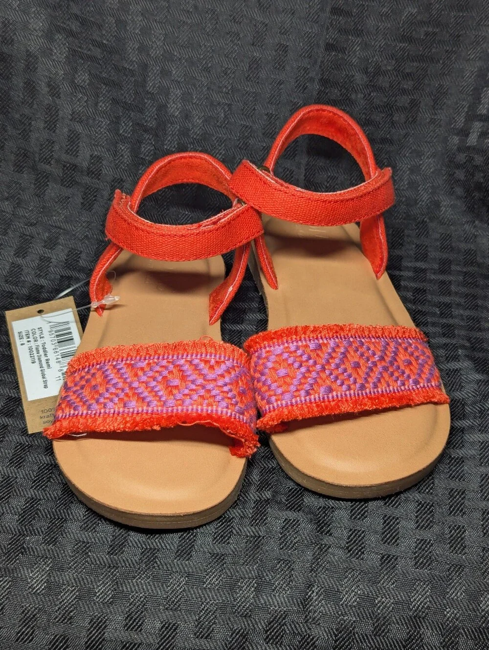 Red & Pink Flame Diamond Global Strap Embroidered Toms Remi Ankle Strap Sandals.